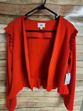 HAVE Vibrant Red Ruffle-Trim Open Cardigan